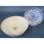 19th century Japanese blue and white dish with hand painted floral detail and a late 18th century