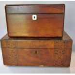 A 19th century mahogany writing box with fitted interior and original contents having a sprung