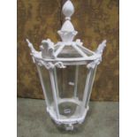 A good quality cast iron lantern case of hexagonal form with acanthus and other detail, 70cm high