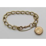 Antique 9ct bracelet with attached 9ct locket, 22.7g gross (one link stamped 15ct)
