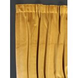 2 pairs of extra long gold coloured velour curtains, unlined with pencil pleat heading. Length 3.25m