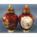 A Carltonware Rouge Royale oviform vase and cover with chinoiserie detail together with a further