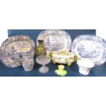 A graduated set of three Victorian blue and white transfer printed meat platters, Colandine pattern,