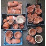 Approximately 80 weathered terracotta flower pots of varying size and design (some AF)