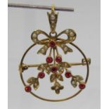 Edwardian 9ct pendant / brooch set with paste and seed pearls, maker 'S.W&S', 3.5cm L approx, 3g