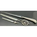 Three silver letter openers, total weight 2oz approx