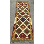 A Maimana Kilim runner with a repeating all over stepped diamond pattern 200 x 62cm approx.