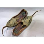 A pair of miniature sample Indian Khussa hand made shoes, with curly ends, hand embroidered with