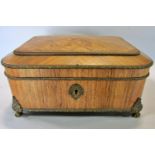 19th century French Mauritian walnut and rosewood parquetry overlaid moiré silk lined jewellery box,