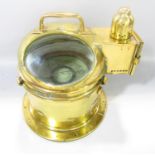 Early 20th century brass cased ship binnacle compass, 'Patt 0183' Made in Ontario Canada, 26cm high