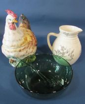 A large tureen modelled in the form of a chicken complete with ladle, Victorian ewer with sepia