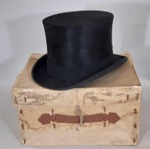 Vintage top hat by Dunn & Co in original card box. Internal size of aperture 30.5 x 17cm