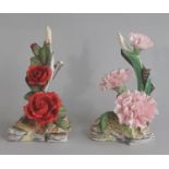 Two unusual Royal Worcester floral studies- Carnation and Floribunda Rose 1986. Height 12cm (2)
