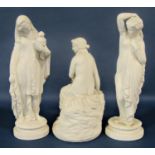 19th century Parian figurine of Phryne clasping an urn, and two Parian figures