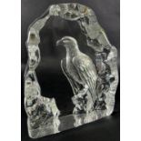 A Mats Jonasson Royal Krona Swedish lead crystal eagle, signed to base, 17cm high x 13.5cm wide