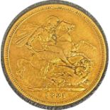 George IV gold sovereign dated 1821, circulated, Laureate Portrait of King George III by Benedetto