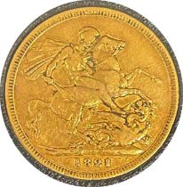 George IV gold sovereign dated 1821, circulated, Laureate Portrait of King George III by Benedetto