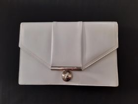 Good quality white leather clutch handbag with minimal signs of use, in an Asprey box