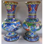 A large pair of early 20th century Chinese copper cloisonne vases of baluster form decorated with