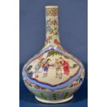 19th century famille rose bottle shaped vase with character, landscape, floral and other detail,