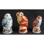 Three Royal Worcester Candle Snuffers comprising Tawny Owl, Little Owl and Snowy Owl, all in
