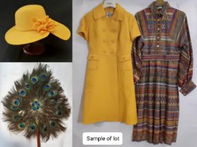 Collection of ladies clothes including a 1970's colourful dress by Jean Varon (size 14), 1960's type
