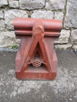 A Victorian terracotta architectural finial, with gothic tracery detail, 33cm high x 24cm square