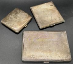 Three silver cigarette cases, 13.6oz approx