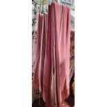 2 pairs vintage curtains of slightly different lengths in rose pink velvet, lined with pencil