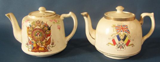 A WWI 'Peace' piece teapot showing portraits of the allies, etc, further WWI teapot, crescent shaped