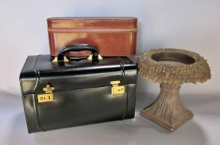 A contemporary black leather lined vanity case, retailed by Beard's of Cheltenham, together with a