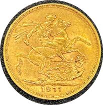 Victorian gold sovereign dated 1877, circulated