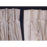 2 pairs full length curtains in differing pale gold fabrics both lined, length 2.2m and with fixed