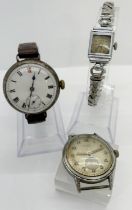 A silver-cased Swiss-made wristwatch, enamel dial with Roman numerals and subsidiary seconds dial,