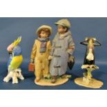A Lladro group number 2242, 'Off to School' Herend porcelain bowl and cover with floral detail, a