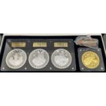 Queen Elizabeth II four coin set comprising a gold crown and three silver crowns, dated 2016, proof,