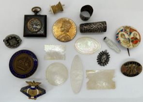 Victorian fob watch with gilded numerals in a tin case, Gloucestershire Special Constabulary lapel