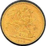 Victorian gold sovereign dated 1890, circulated