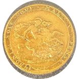 George III gold sovereign dated 1817, circulated, laureate portrait of King George III by Pistrucci,