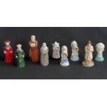 Nine Royal boxed Worcester Candle Snuffer character figures including Old Lady, Motorist- Male,