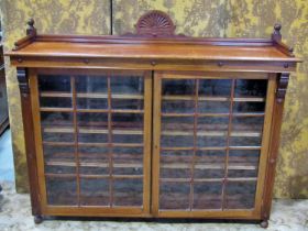 A late Victorian/Edwardian mahogany freestanding bookcase/side cabinet enclosed by a pair of
