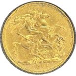 Victorian gold sovereign dated 1900, circulated, contained in a circular container