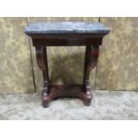 A small mahogany console/pier table with loose rectangular marble top over a frieze drawer and