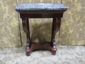 A small mahogany console/pier table with loose rectangular marble top over a frieze drawer and