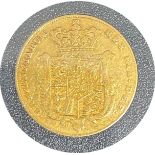 George IV gold sovereign, dated 1825, circulated, modified bare headed portrait, contained in a