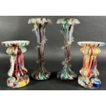 A pair of 1960s Murano splatter glass vase, (one chipped af) 13cm tall and a further slender stemmed