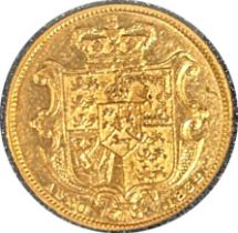 William IV gold sovereign, dated 1832, circulated, laureate portrait of the King, contained in a