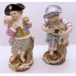A pair of 19th century Meissen porcelain figures, infant shepherd and shepherdess, each with cross