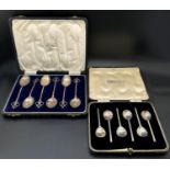A cased set of six espresso coffee spoons, Sheffield 1939, by Thomas Bradbury, a cased set of six