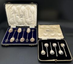 A cased set of six espresso coffee spoons, Sheffield 1939, by Thomas Bradbury, a cased set of six